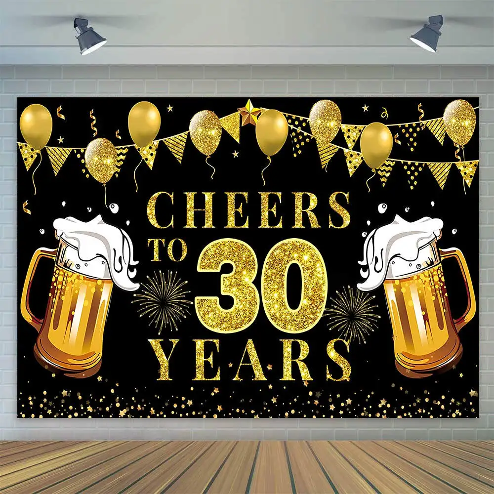 

Cheers to 30 Years Banner Backdrop Black Gold Happy 30th Birthday Party Decoration for Men 50 Anniversary Poster Background