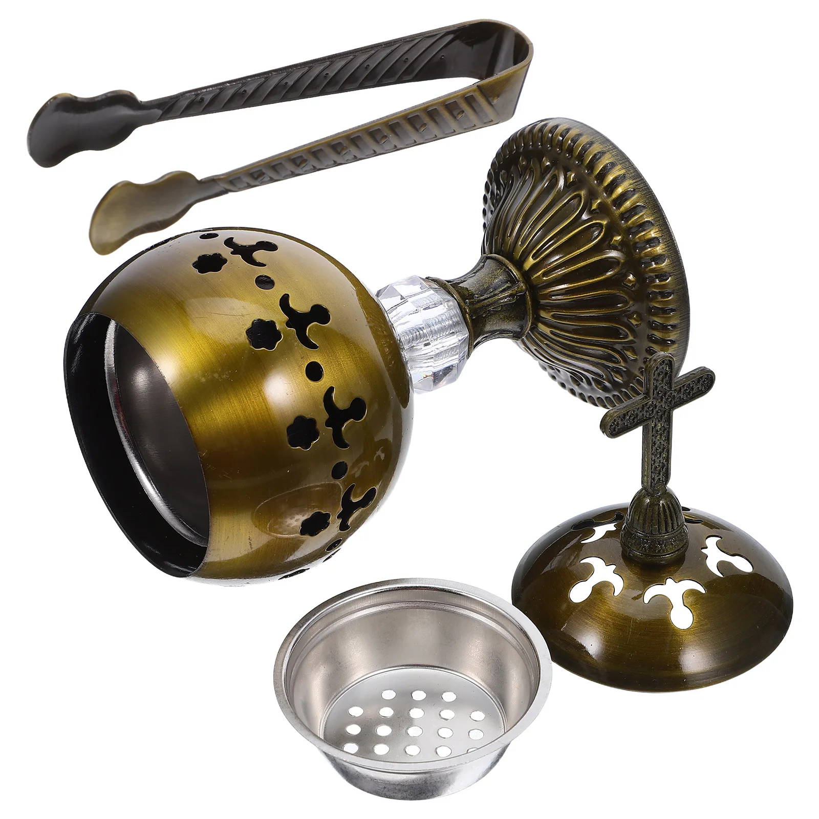 

1 set 1 Set Vintage Metal Charcoal Incense Burner Holder Tongs Bowl Bakhoor Burners For Church Home Meditation Yoga