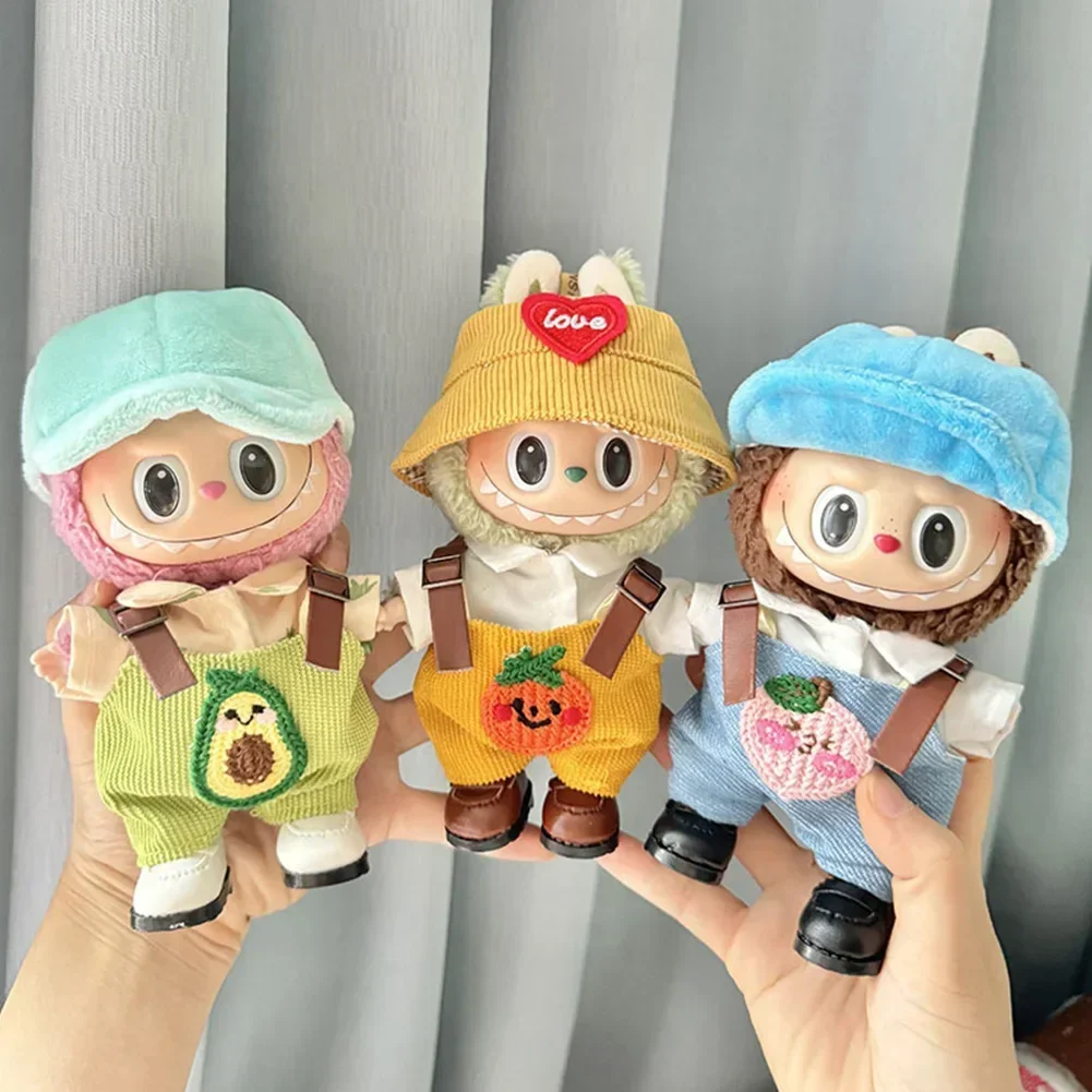 17cm Mini Plush Doll'S Clothes Outfit Accessories For Korea Kpop Exo Labubu Idol V1 V2 Avocado Peach PumPkin overalls Clothing