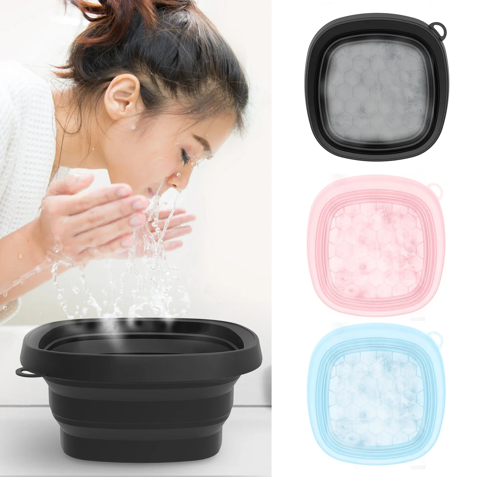 Foldable Silicone Facial Wash Basin Portable Collapsible Beauty Bowl for SkinCare Hair Washing,Travel Friendly Spa Ice Face bowl