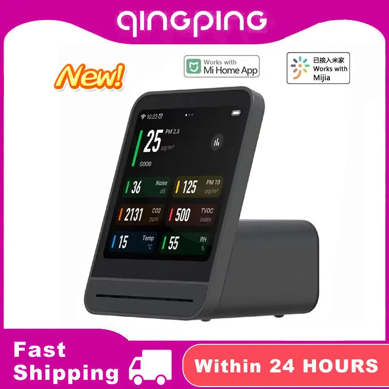 

Qingping Air Quality Monitor 2nd Smart Home 4'' Touch Screen Temperature Humidity Sensor TVOC CO2 PM2.5 Detector For Mijia App