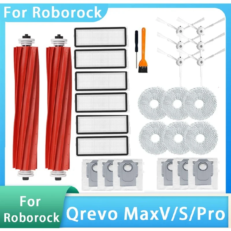 28 peças para roborock qrevo maxv/qrevo s/qrevo pro acessórios de vácuo principal escova lateral filtro mop almofada sacos de pó peças