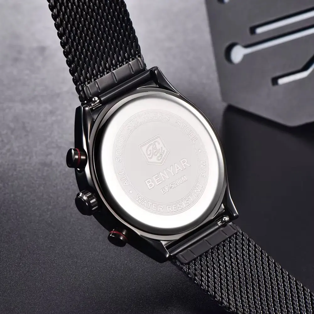 BENYAR New Gift Men Watch Classic Fashion Quartz Wristwatches 42mm Chronograph Sapphire Glass Waterproof Clock Reloj Hombre 2026