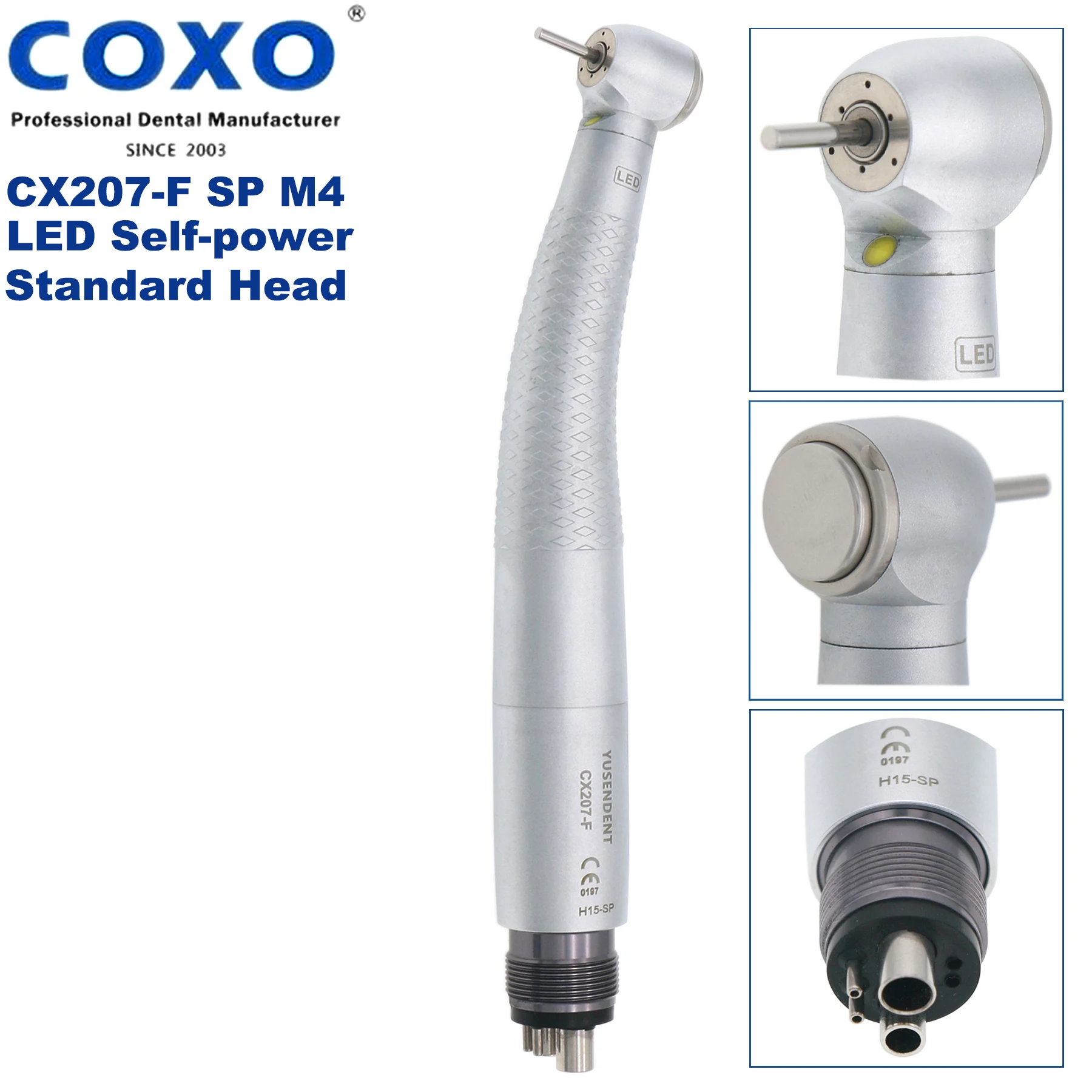 COXO Dental LED Self Power High Speed Turbine Handpiece 4 Hole Fit Kavo NSK CX207-F-SP M4