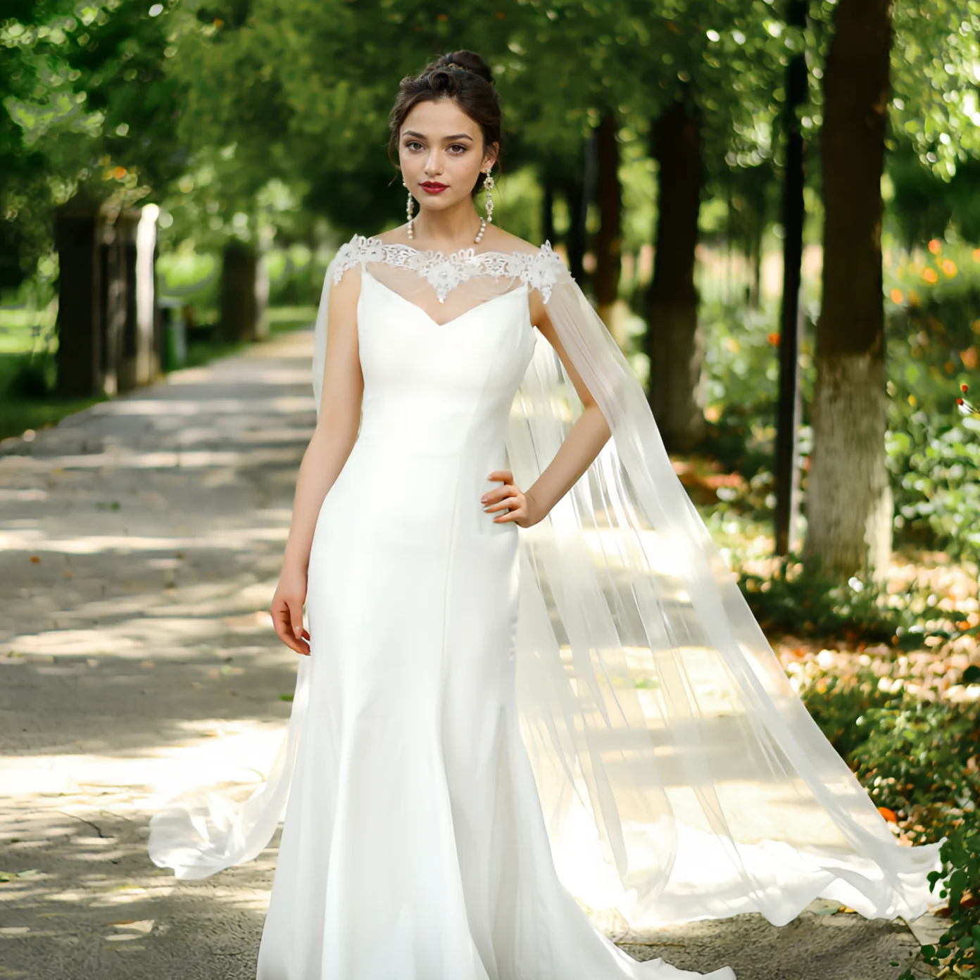 

VG04T Luxury Cathedral Wedding Veil Bridal Bolero Elegant Women Cape Veils Long Coat For Women Party Detachable Wedding Sleeve