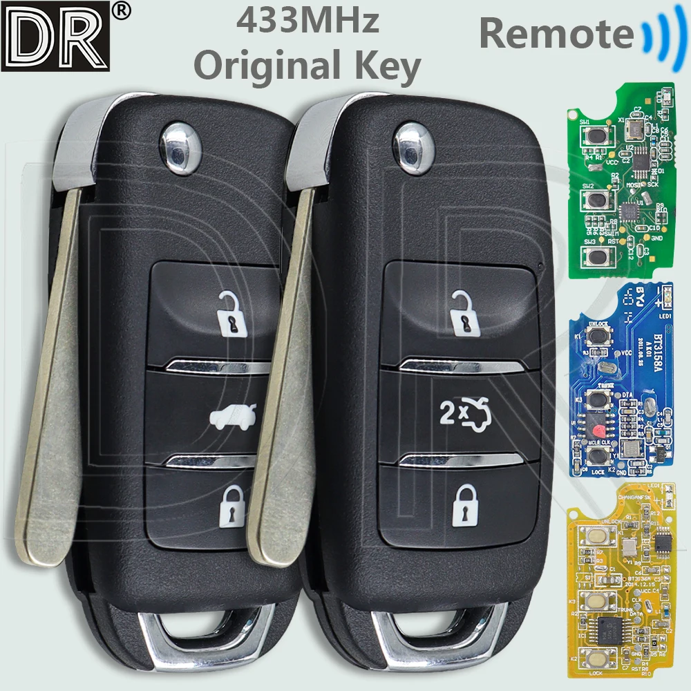 

DR оригинальный 3-кнопочный 433 МГц зеленый PCB флип-брелок с дистанционным управлением для Changan Benben E-STAR