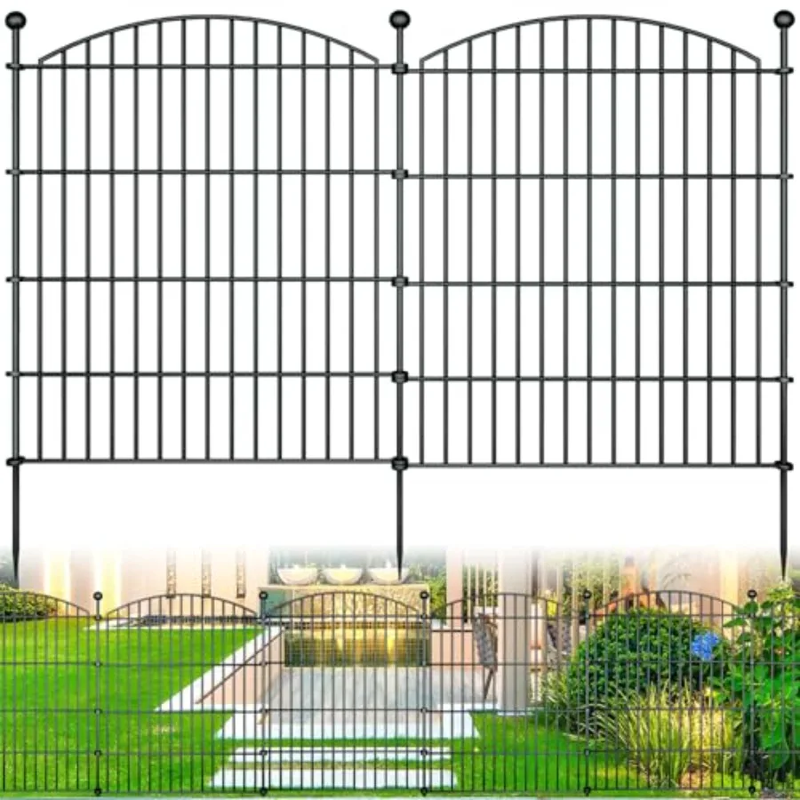 

10 Panels Garden Fence Dog Fence Outdoor for Yard 32in H x 23.6ft L Rustproof Metal Fencing with Ground Stakes No Dig Animal Pr