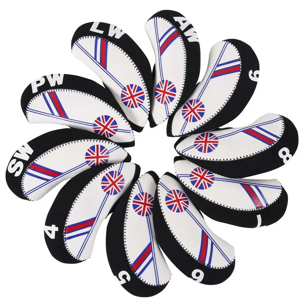 10Pcs/set Golf Club Iron Head Cover Neoprene National Flag Headcover Waterproof Golf Club Head