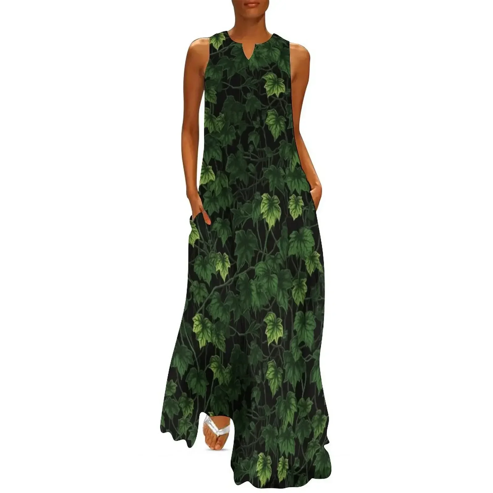 

Lush Vintage Ivy Vines: Hand-Drawn Greenery on a Dramatic Dark Backdrop Long Dress summer outfits for women 2025 Dress