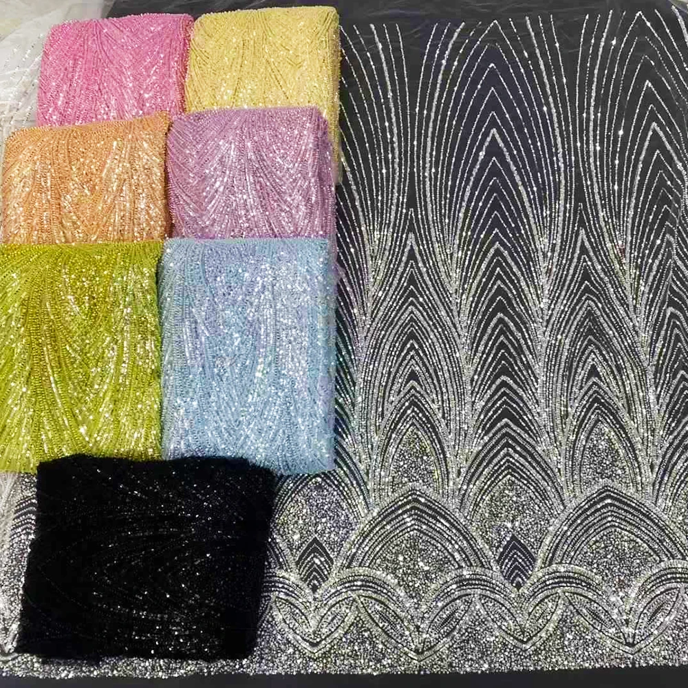 

Роскошная и элегантная кружевная ткань с вышивкой бисером и блестками, Африка 2025, Нигерия, для свадебного вечернего вечера