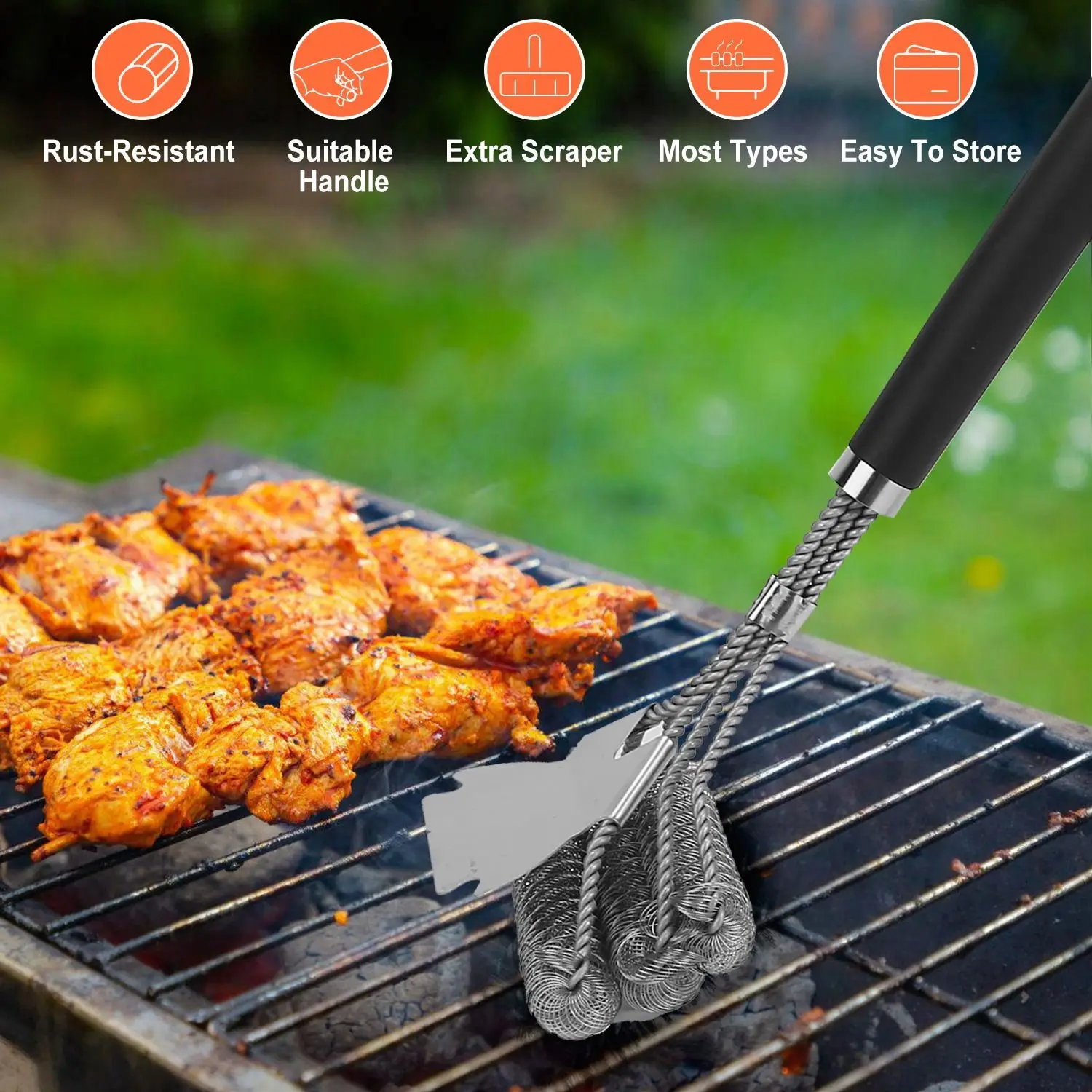 Stainless Steel Grill Cleaning Brush Grill Cleaning Scraper Hard Steel Wire