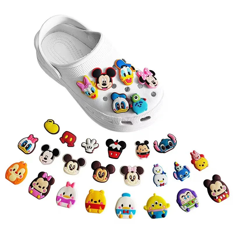 Mesuca 28Pcs Cute Cartoon PVC Shoe Charms Detachable Garden Hole Shoe Decor Mixed Cute Characters DIY Accessories Ornaments