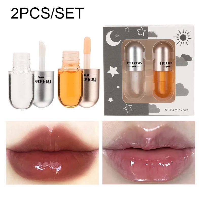 Crystal Jelly Lip Gloss Capsule para Mulheres, Óleo Plumper, Brilhante, Claro, Hidratante, Bálsamo, Maquiagem, Matiz, 2 Unidades