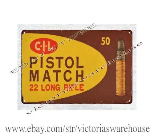 1p,1950s CIL 22LR Pistol Match Ammo bullets mancave hunting metal tin sign