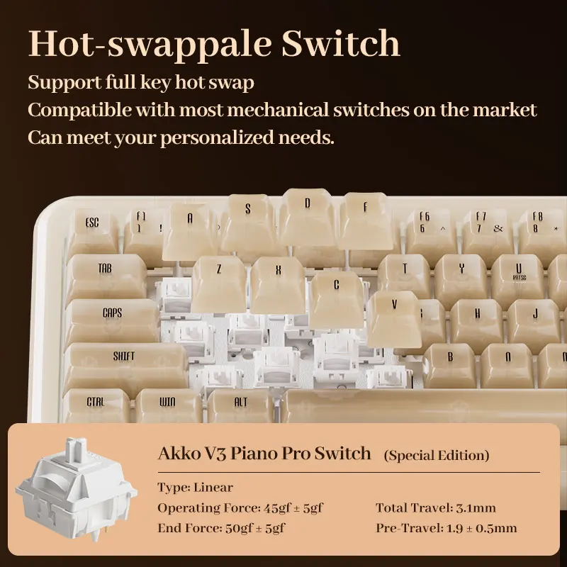 Akko YU01 Resin Mechanical Keyboard Support VIA 65% RGB Backlit Hot-swappable BT5.0/2.4G Wireless & Type-C Wired Gaming Keyboard
