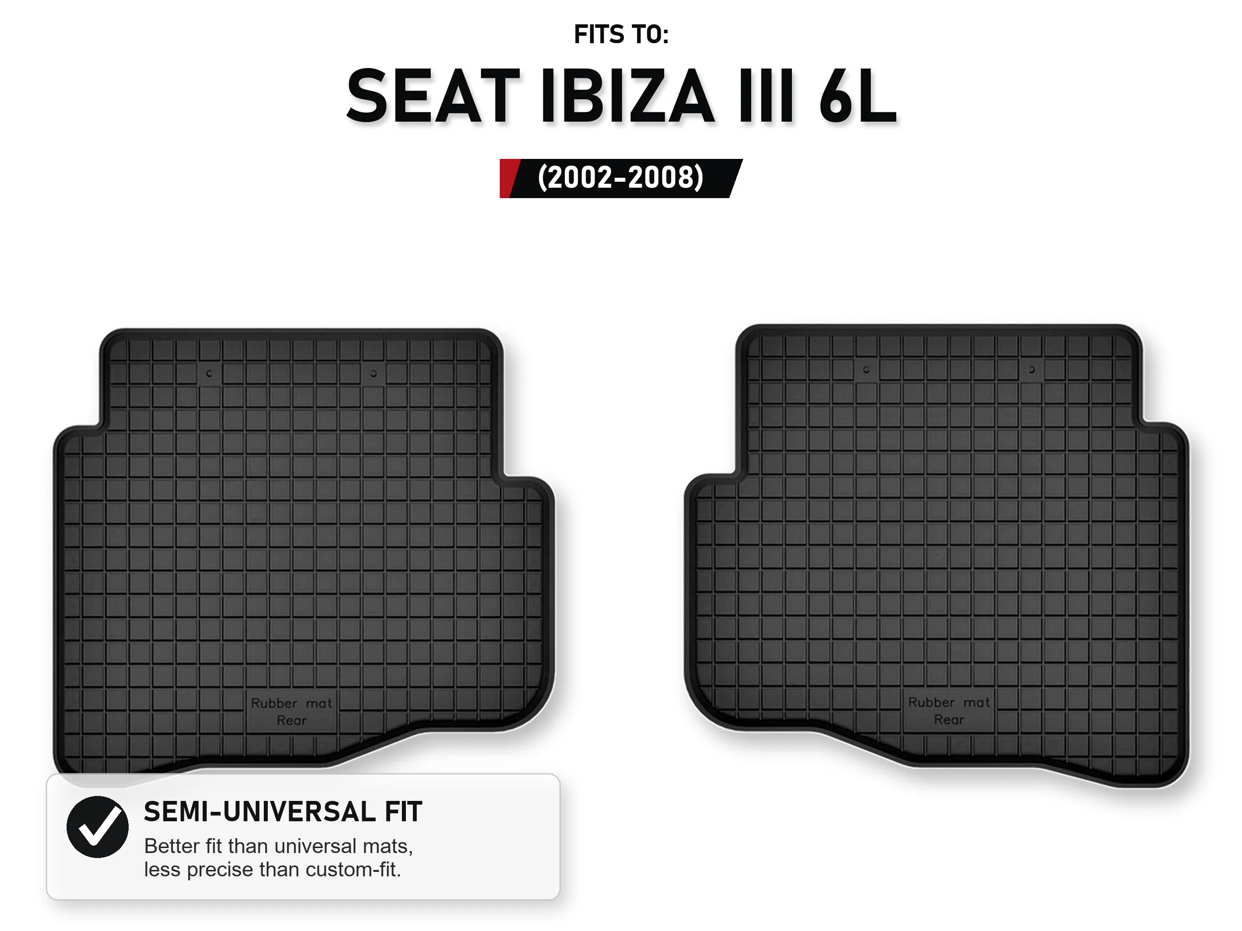 Rubberen bakmatten achteraan voor: Seat Ibiza Iii 6L 2002-2008, 2 stuks