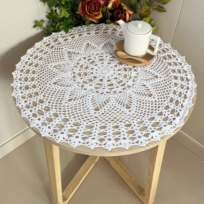 2Pcs 60cm Hand-crocheted Cotton Tablecloth Vintage Lace Placemat Tea Table Cloth Lamp Sofa Cover Home Living Room Decoration