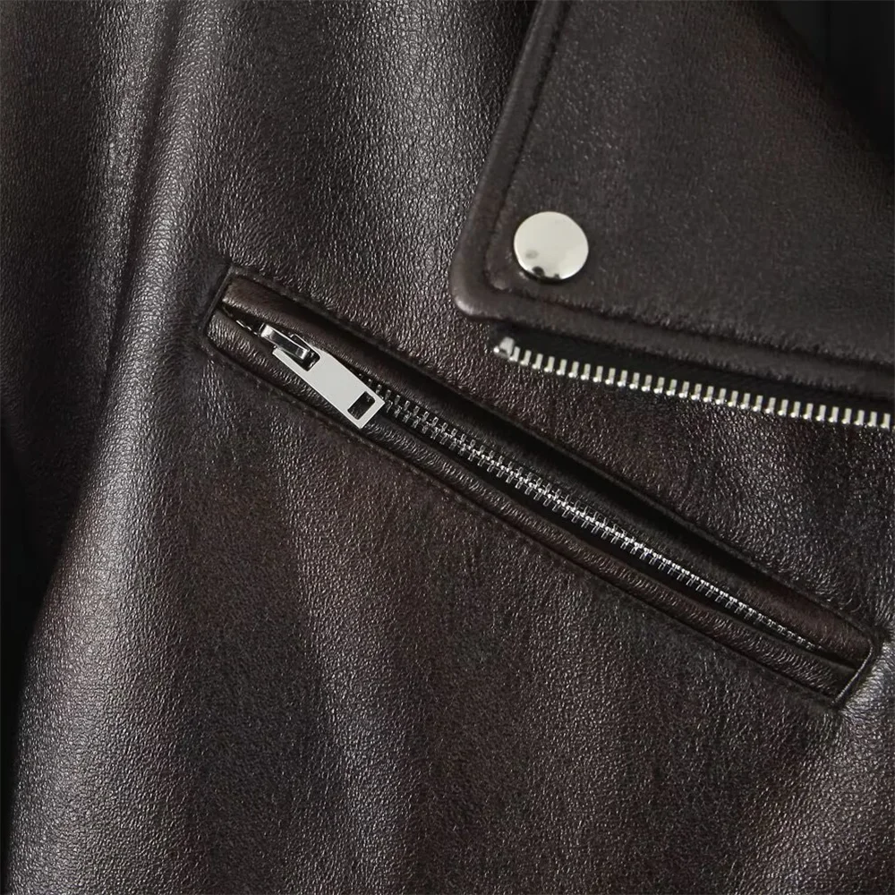 Autunno nuovo prodotto moda donna similpelle stile motociclistico colletto giacca a maniche lunghe giacca in pelle cappotto corto