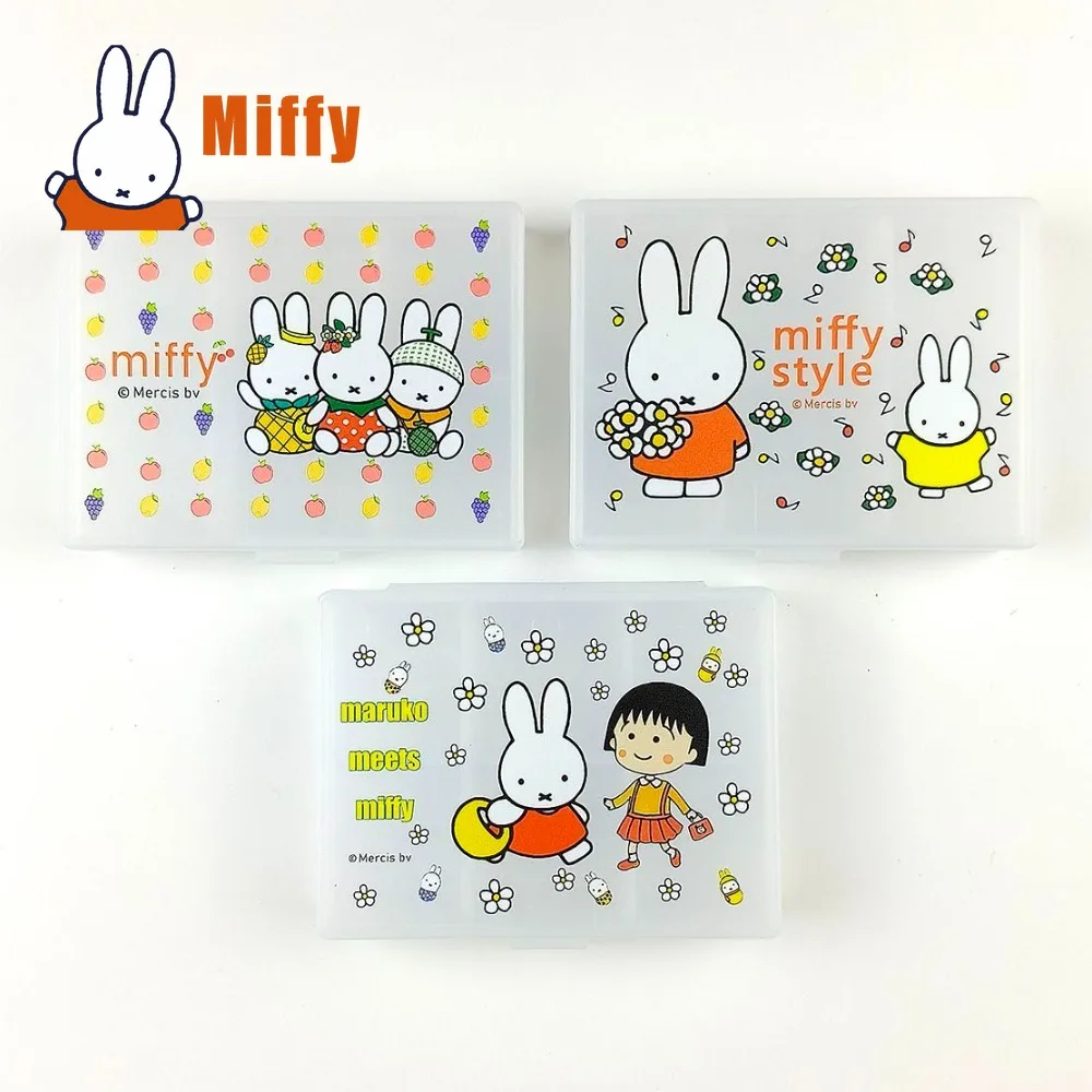 Kawaii Miffy Pill Box Cute Jewelry Case Clear Portable Plastic Desktop Stationery Organizer Makeup Earring Small Storage Gift