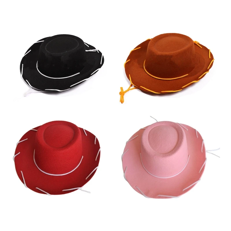 

Adjustable Western Big Eaves Brown Red Felt Cowboy Hat Cool for Halloween Costume Accessories Prop Dress-up Party Unisex