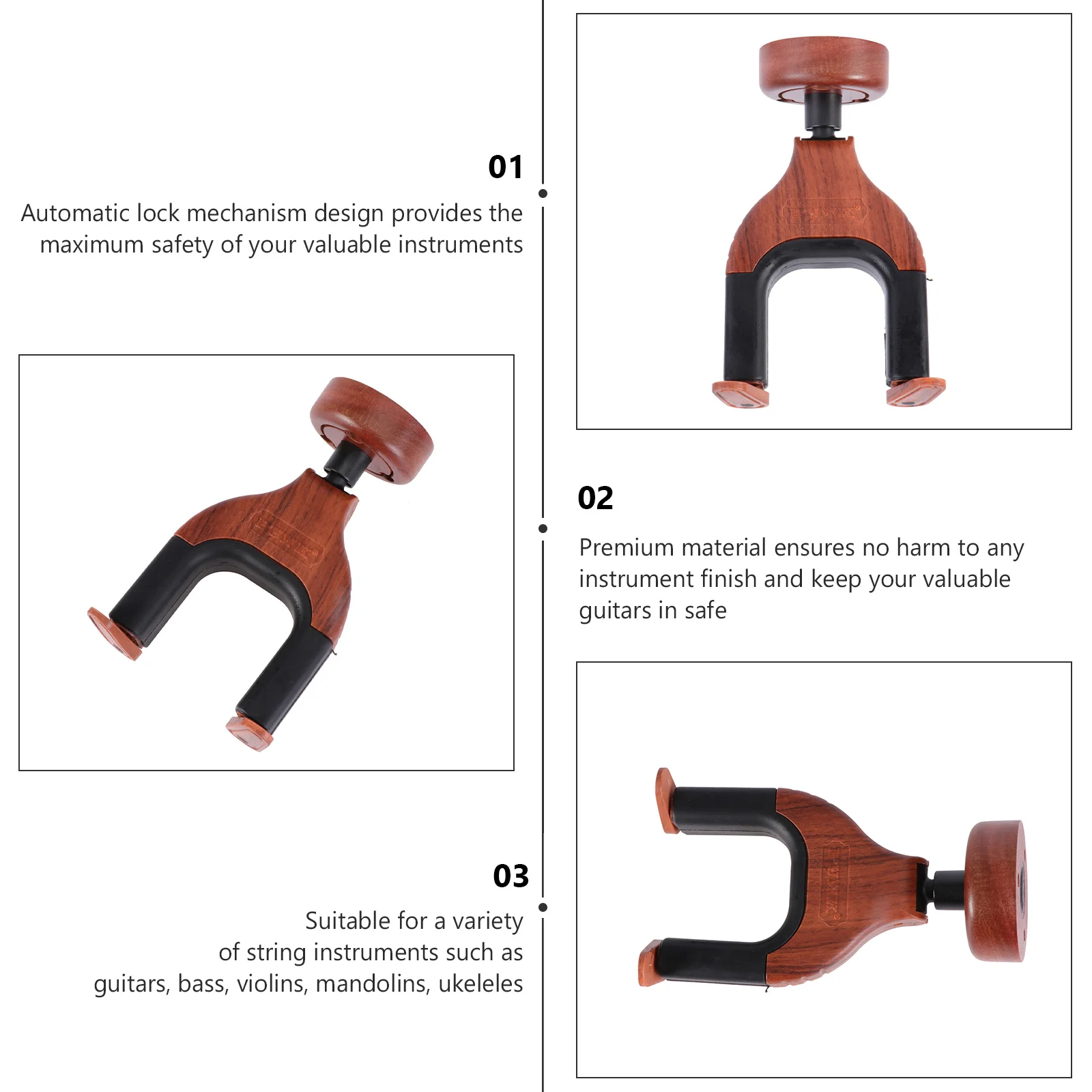 Guitar Wall Hanger Ukulele Auto Lock Rack Hook Holder Wall Mount Hooks Bracket for Guitar Acoustic Bass Mandolin Ukulele Violin