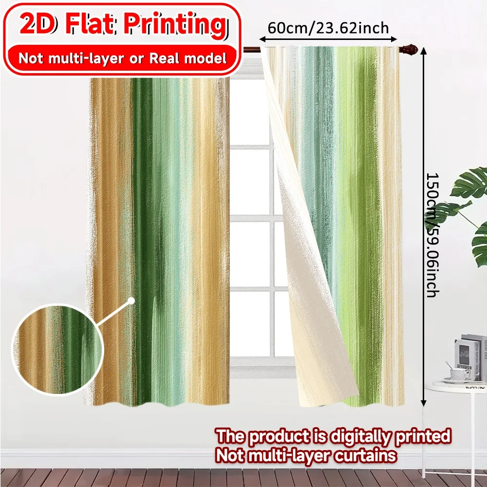 2D Flat Printing,2pcs Green Abstract Stripes Creative Popular Curtains Semi-Sheer Curtains Holiday Suitable for Bedroom & Living