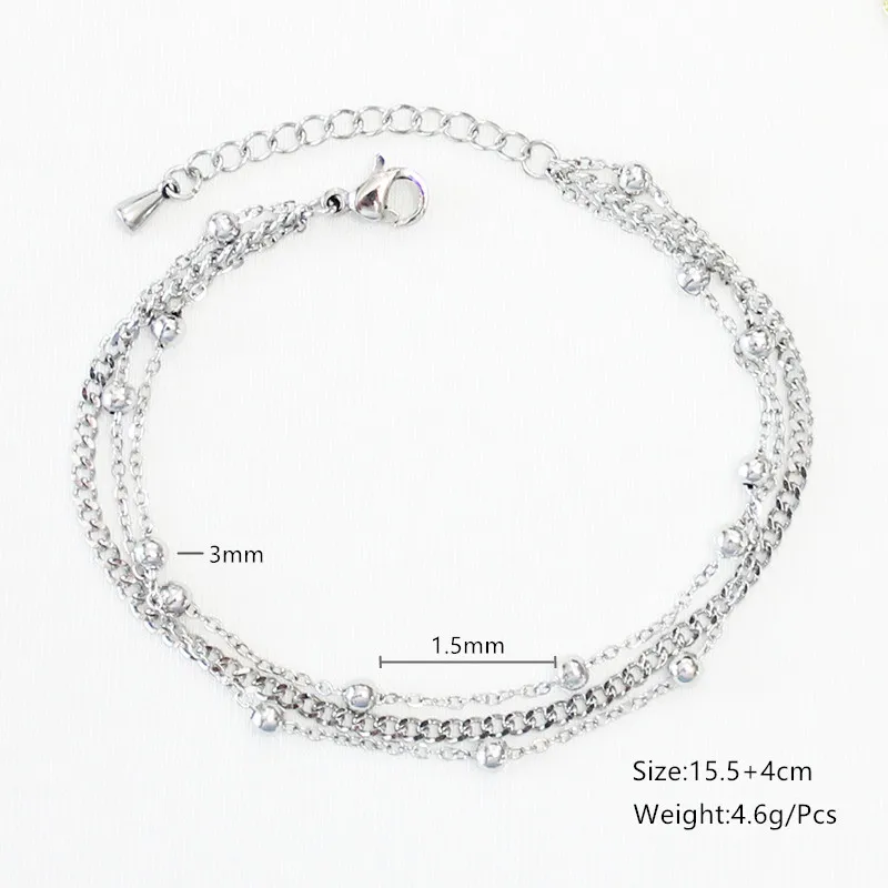 مجوهرات نسائية عالية الجودة خرز معدني ملفوفة سلسلة اليدوية متعدد الطبقات 18k مطلية بالذهب مقاوم للماء سوار الفولاذ المقاوم للصدأ