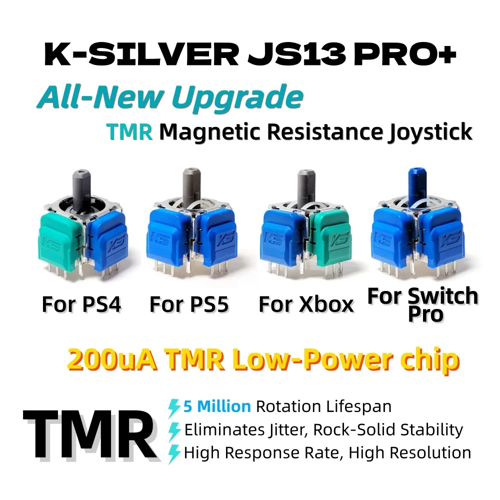 10pcs K-SILVER JS13 PRO+ TMR/Hall Electromagnetic Joystick Anti-Drift for PS5 PS4 Replace Tunnel Magnetic Resistance Joystick