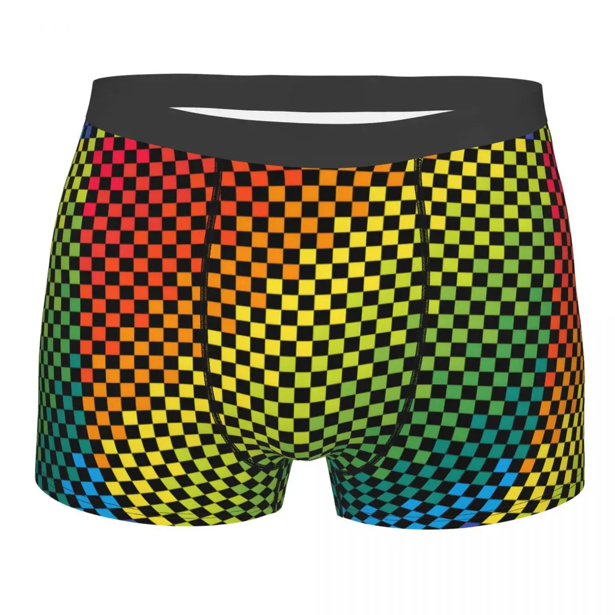 

Новинка на заказ, черные трусы-боксеры в клетку с рисунком радуги и квадратов, мужские трусы