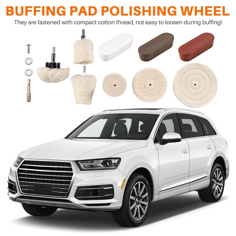 

ABMO 10 Pcs Buffing Pad Polishing Wheel Kits With 3Pcs Rouge Compound With 1/4 Inch Handle, For Manifold, Aluminum, Stainless St
