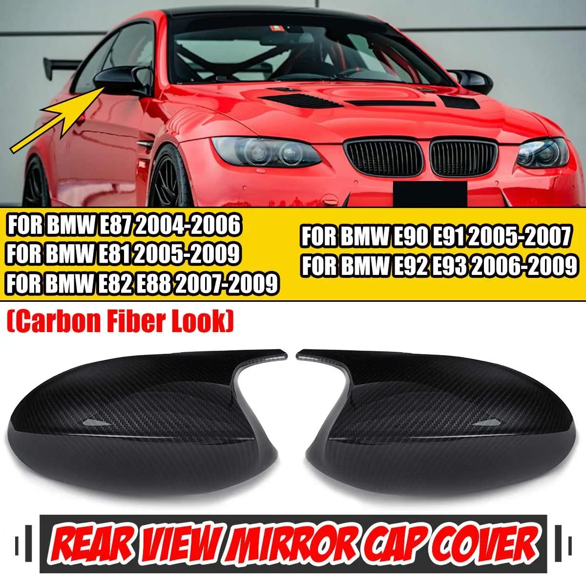 M3 Style 2pcs E90 Car Rear View Mirror Cover Cap Replacement Mirror Cap Covers For BMW E90 E91 E92 E93 E81 E82 E87 E88 PRE-LCI