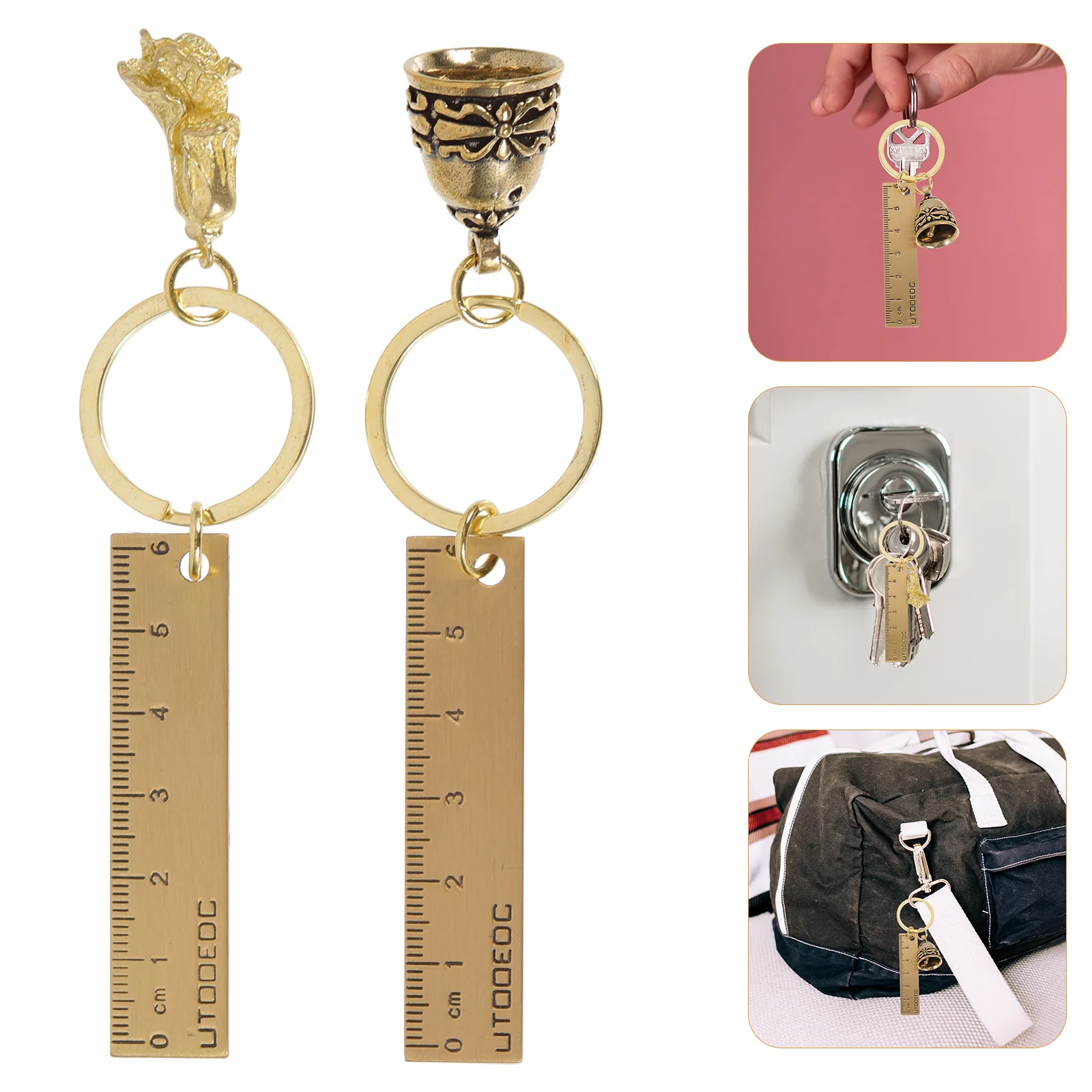 

2Pcs Pure Keychain Small Multi Function Keychain Pendant Ruler Pendant Carabiner Keys Accessory Daily Bag Charm MultiFunction
