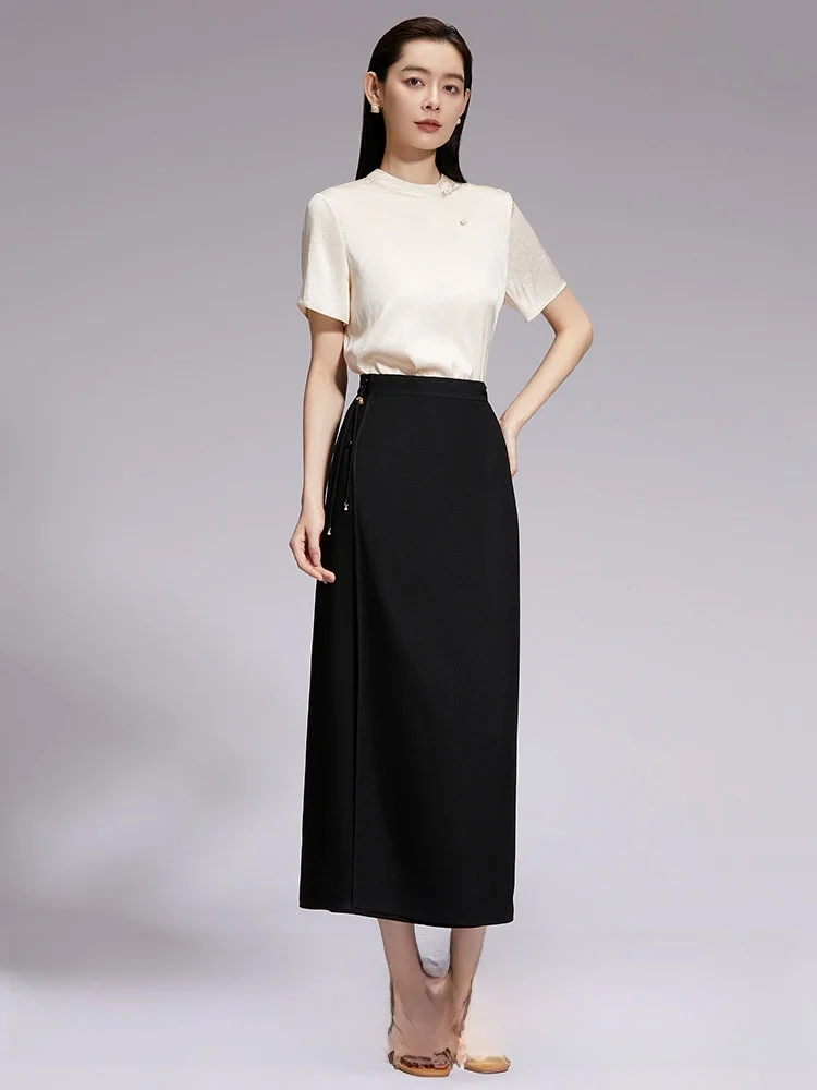 

CVANEA One-Piece Wrap Acetate Silk Casual Chinese Sle High Waist Skirt for Women Commuting Ci Scenarios H-ape Skirt