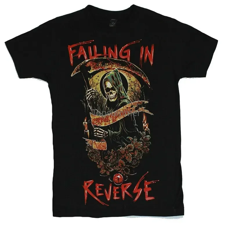 

Falling In Reverse Mens T-Shirt Forever I'Ll Wait Candle Clutching Reaper T-Shirt High Quality Casual Printing Tee