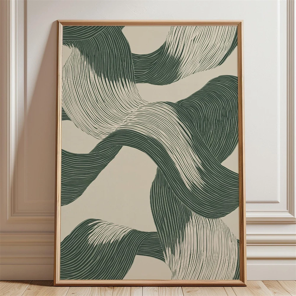 Modern Green Beige Minimalist Print Pattern Mid Century Art Poster Canvas Painting Home Living Room Decoration