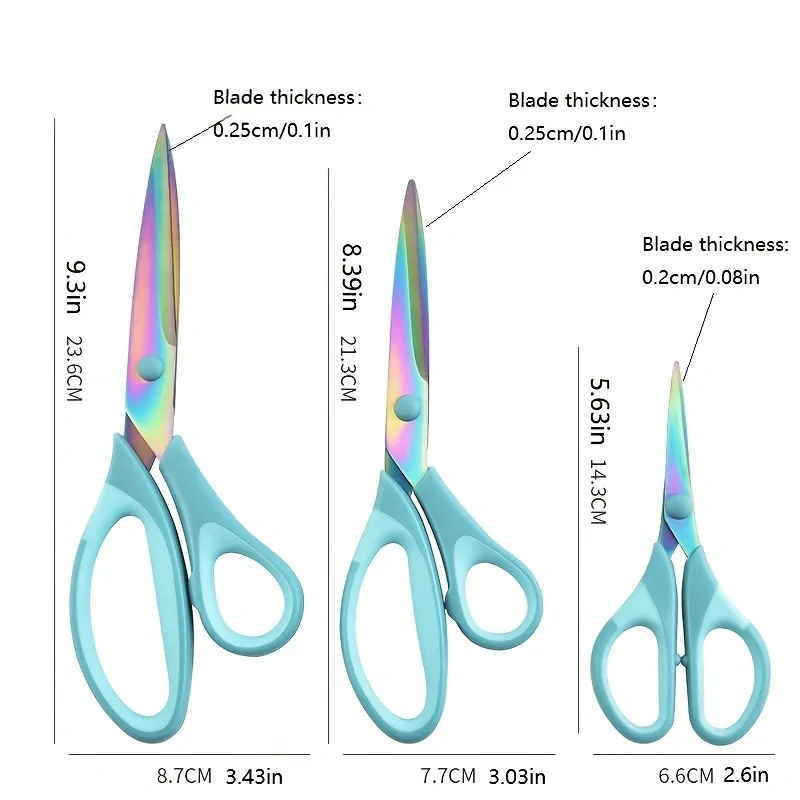 3PCS Color Titanium Office Tailor Scissors Color Titanium Plated Handmade Scissors Household Sewing Scissors Set