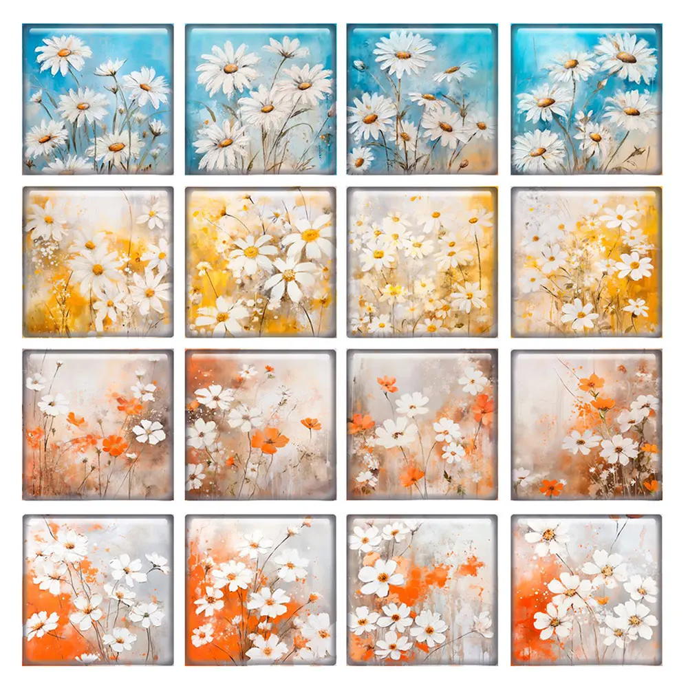Random Mixed Round/Oval/Square Chrysanthemum Wild Gesar Flower Photo Glass Cabochon Flatback Demo Cameo For Diy Jewelry Making view 3