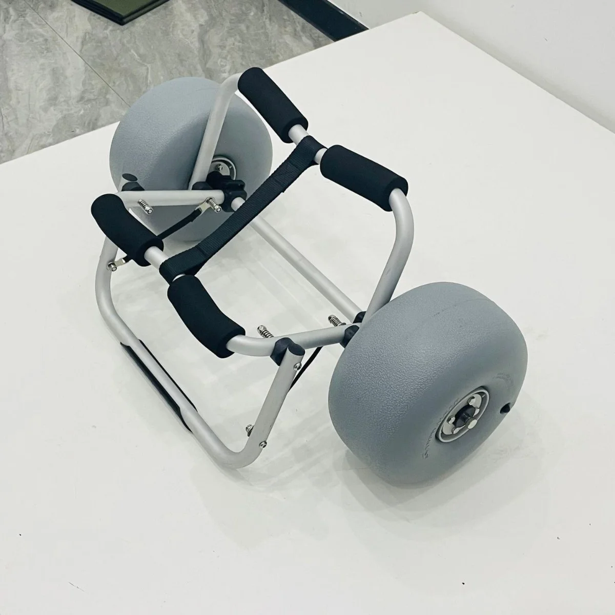 Adjustable Special Foldable Aluminum Kayak Rod Cart Platform Universal Trailer Trolley PU Tool Storage Hand Use Featuring Rubber