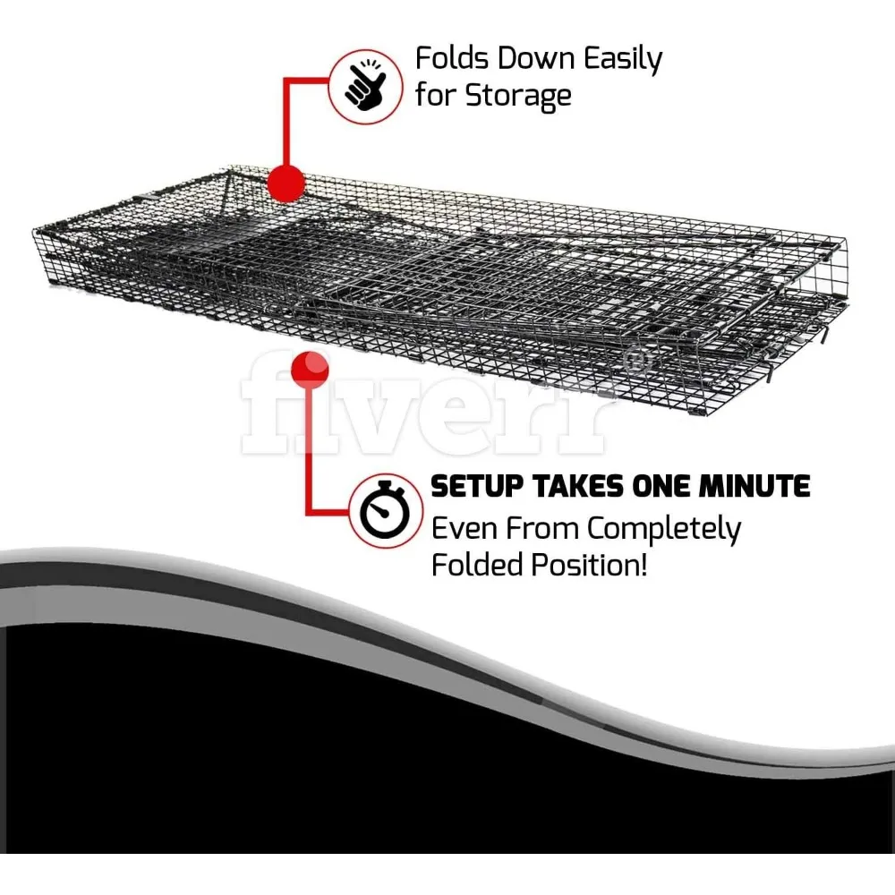 مصيدة حيوانات بشرية قابلة للطي مقاس 50 بوصة - مصائد آمنة لجميع الحيوانات - الكلاب، الراكون، القطط، القهوة الأرضية، Opossums، ذئب البراري