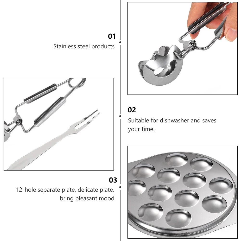 

Stainless Steel Snail Plate 12 Holes Escargot Dish Conch Fork Baking Tray Separate Tableware Antirust Wear Resistance
