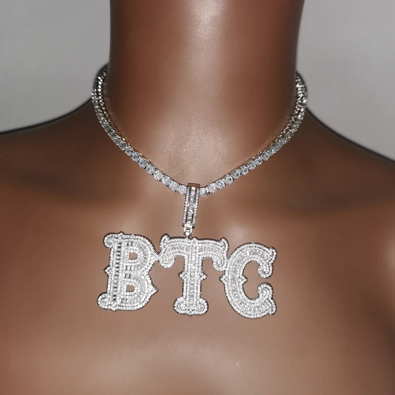 

Customized Name Necklace AAAA Zirconia Baguette Letters Cuban Chain Hip Hop Pendant For Men Women Pop Jewelry