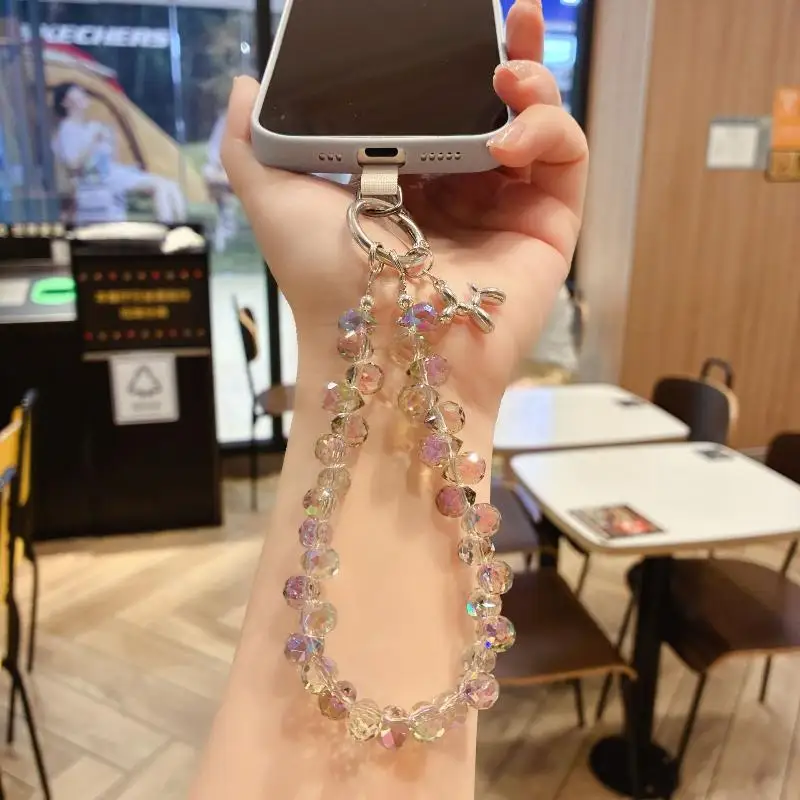 1 Piece Lanyard High-end Luxury Short Water Drop Crystal Hanging Chain Hand-held Pendant Hand-beaded Wrist Chain Mobile Phone - náhled 4