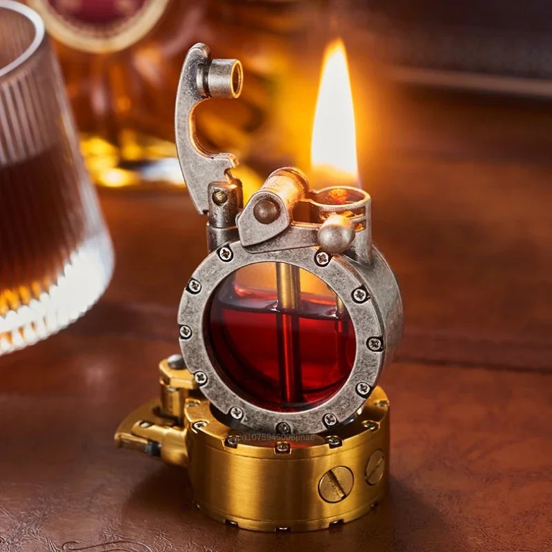 

New Retro Transparent Fuel Tank Metal Rocker Arm Lighter Personalized Windproof Creative Lighter Men's Gift
