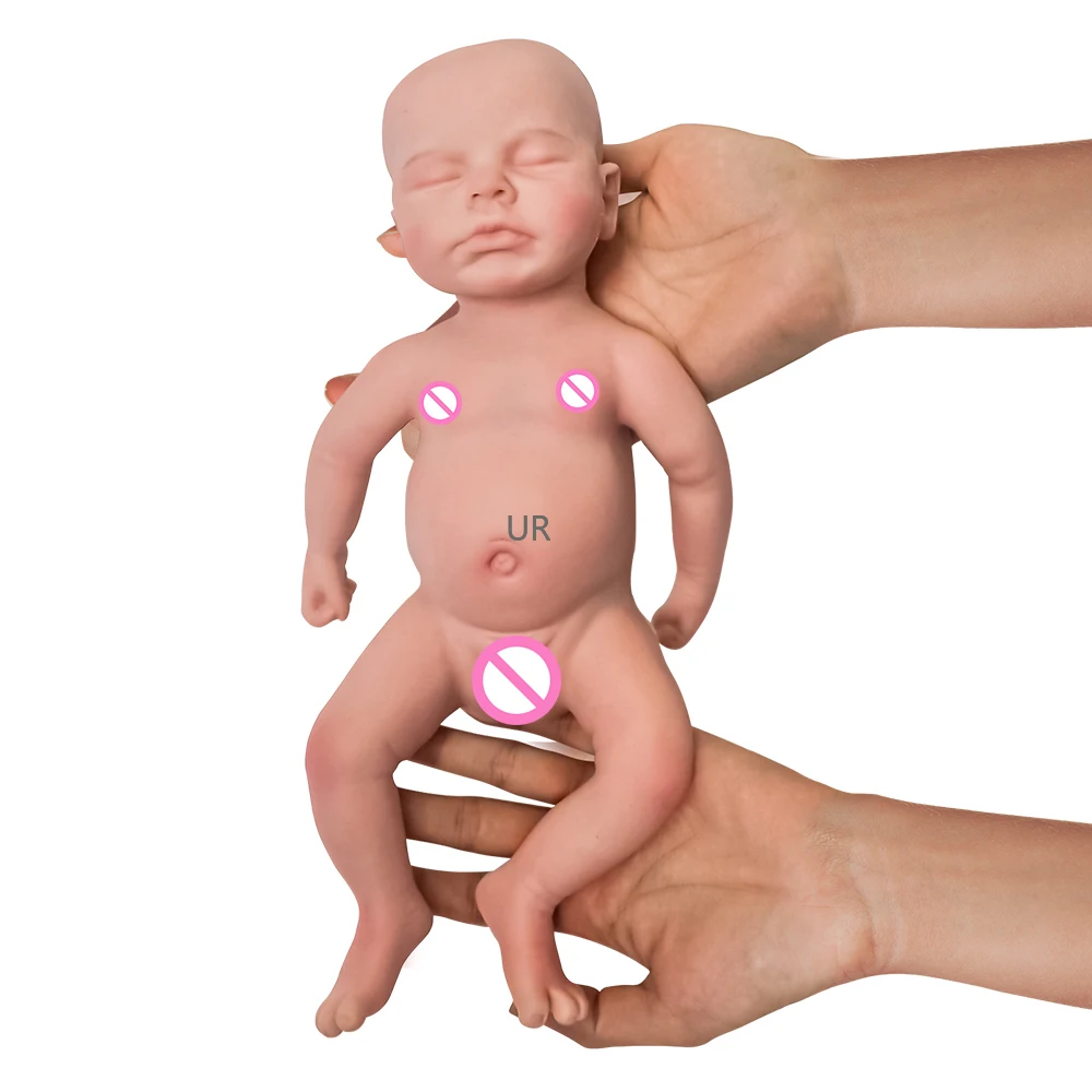 Realistic Soft 12 Inch 31Cm Full Solid Silicone Sleepy Closed Eyes Reborn Baby Girl Small Kids 1Kg 2.3Lbs Unpainted