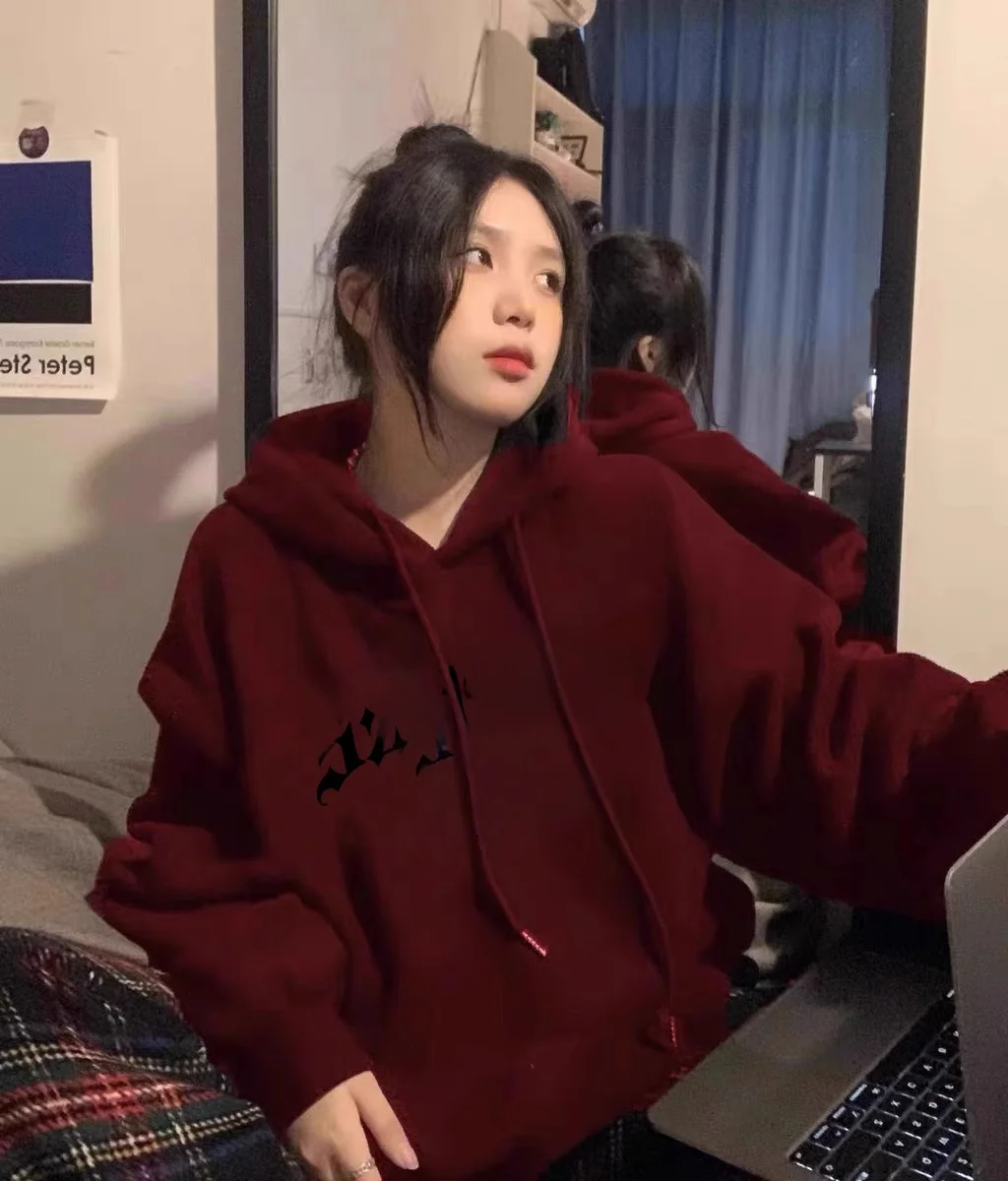 기모 후드티 라운드넥 한국 스타일 기모 빈티지 루즈핏 후드티 스웨트셔츠 후드티 스웨트셔츠 빈티지 후드티 스웨트셔츠