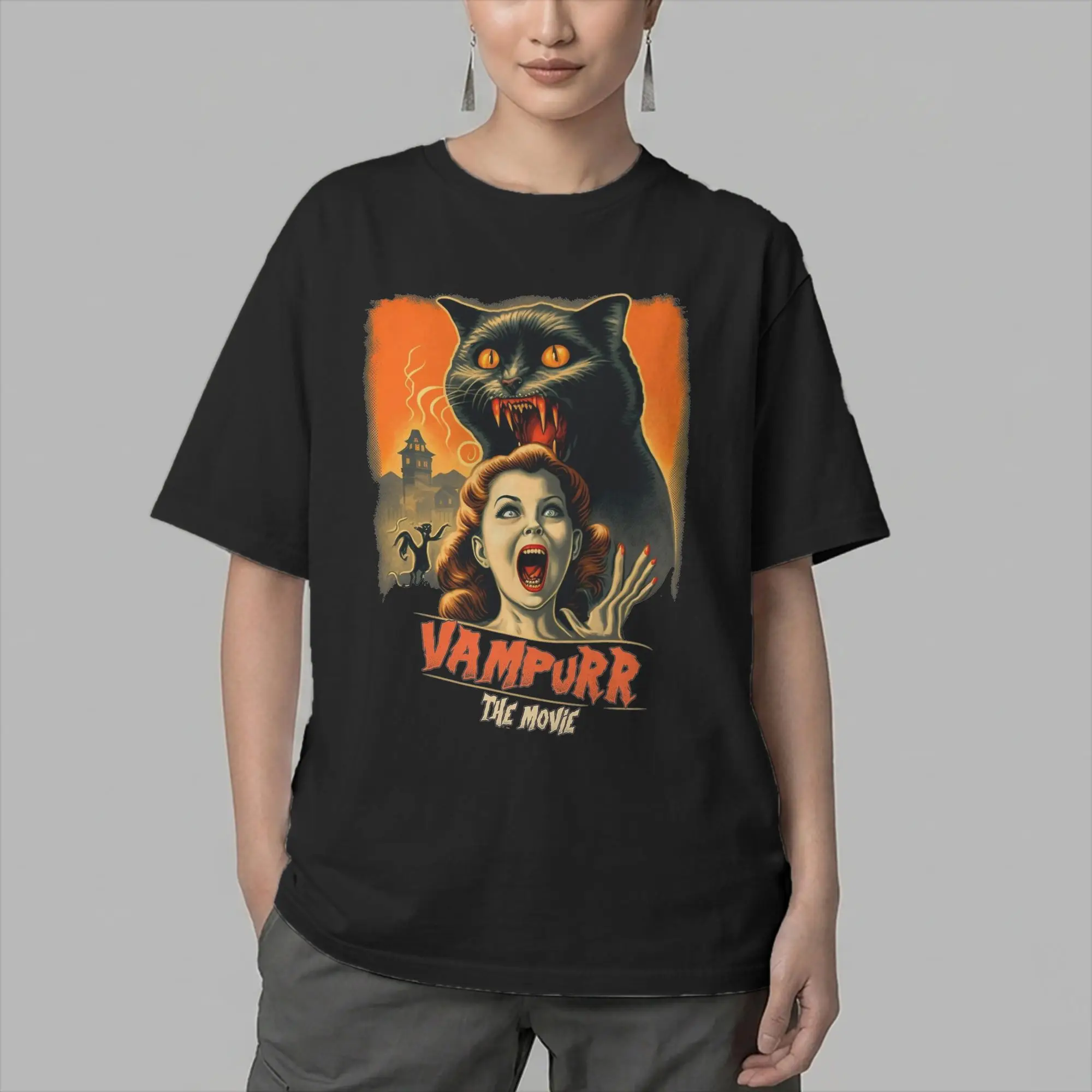 Men's T-Shirts The Return of Vampurr  Novelty Cotton Tee Shirt Short Sleeve Horror Dracula Cat T Shirt O Neck Tops Gift