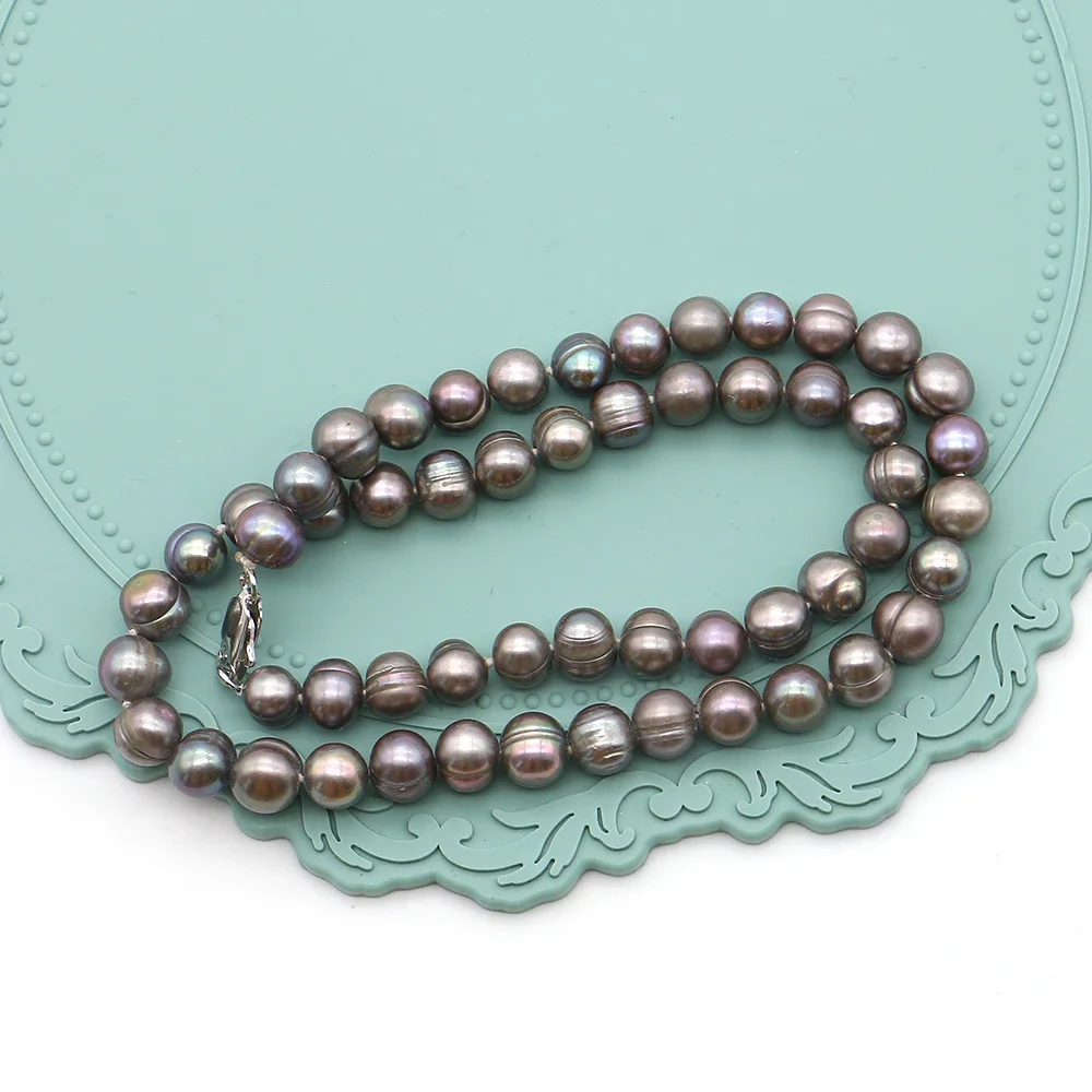 Threaded Round Beaded 7-8mm Natural Freshwater Baroque Dyed Pearl Necklace Paired with Lobster Clasp Fashion Collarbone Chain