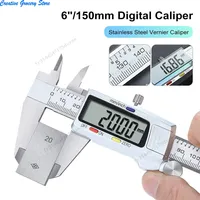 6 Inch 150mm Digital Vernier Caliper Stainless Steel Micrometer Measuring Tool Depth Ruler Measuring Tools For Home Office