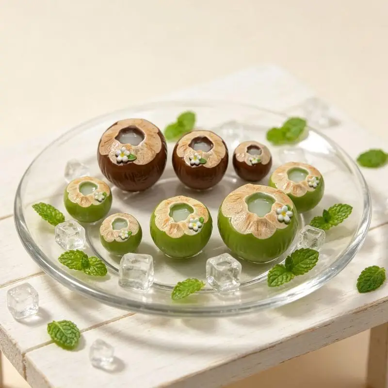 【BA】6pcs Simulated 3D Green Brown Coconut Juice Resin Decor Accessories Mini Figurines For Pendant Making