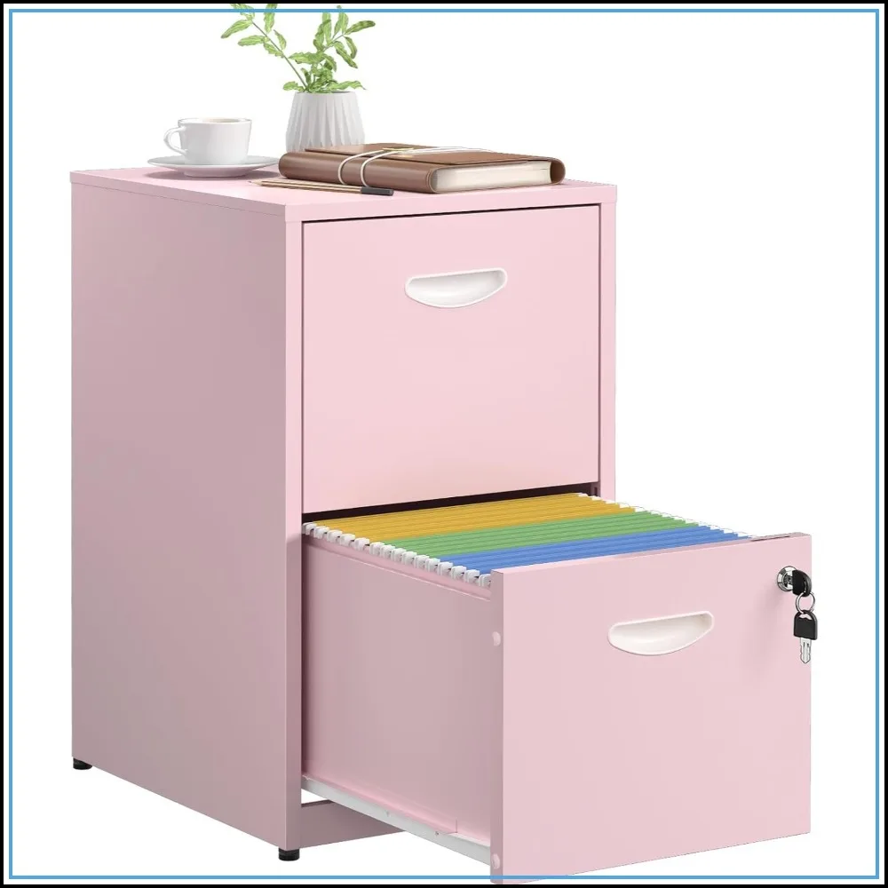 2 Drawer File Cabinet with Lock, Metal Office Storage Cabinet for Letter/A4, Pink